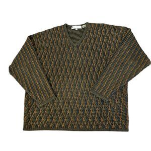 JJ Farmer Vintage Wool Blend Sweater Textured Knit V Neck Retro Mens Size XL